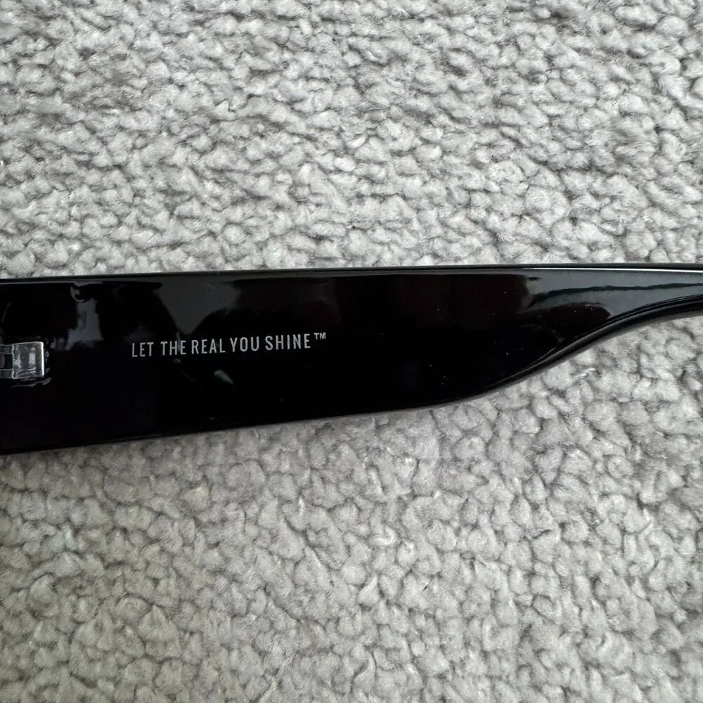 Aerie Sunnies Womens Black Rectangle Sunglasses Chunky Frame Wide Temple Y2K